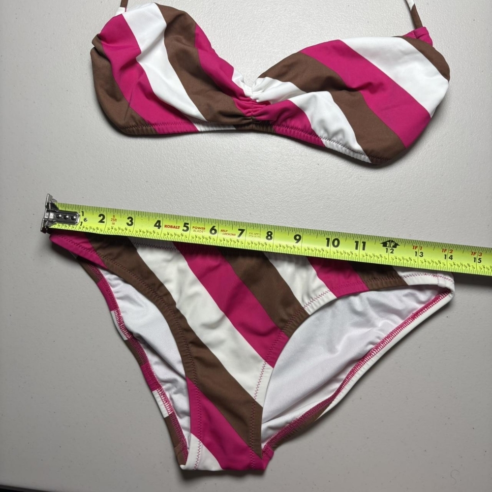 Victoria's Secret Women's Pink and Brown Striped Halter Bikini Set - Picture 4 of 7